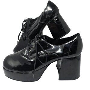 Black Funtasma Patent Platform Block Heel Lace-Up Shoes, Size Large